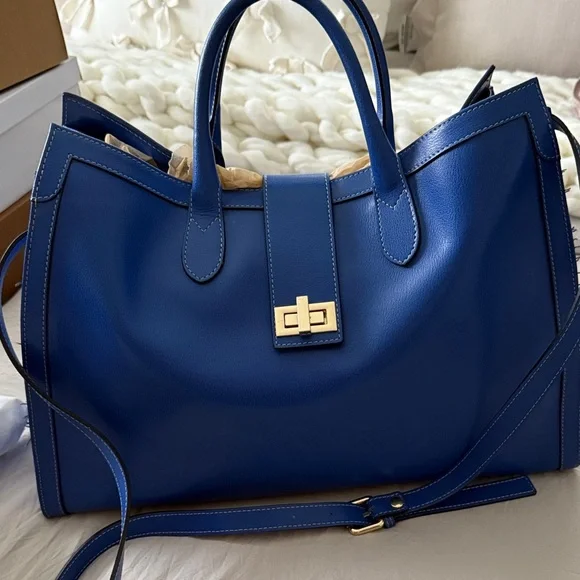 Italian Blue Leather Tote Bag - Picture 9 of 9
